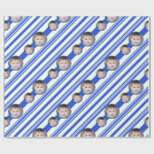 カスタムフォトカスタムロゴ青と白のストライプ ラッピングペーパー (フラット)