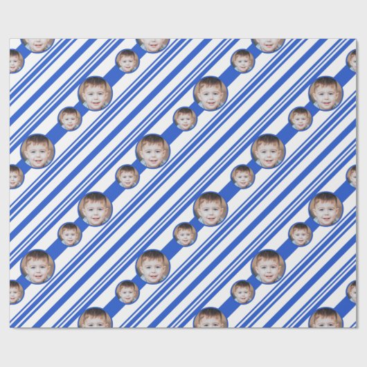 カスタムフォトカスタムロゴ青と白のストライプ ラッピングペーパー (フラット)