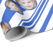 カスタムフォトカスタムロゴ青と白のストライプ ラッピングペーパー (ロールコーナー)