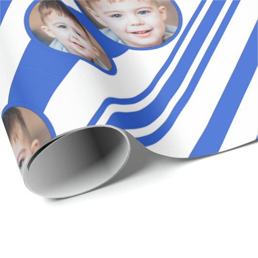 カスタムフォトカスタムロゴ青と白のストライプ ラッピングペーパー (ロールコーナー)