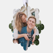 カスタムフォトカップル婚約パーソナライズされたHer オーナメントカード (左)