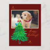 カスタムフォトカードクリスマスドッグペット用水彩 ポストカード (正面)