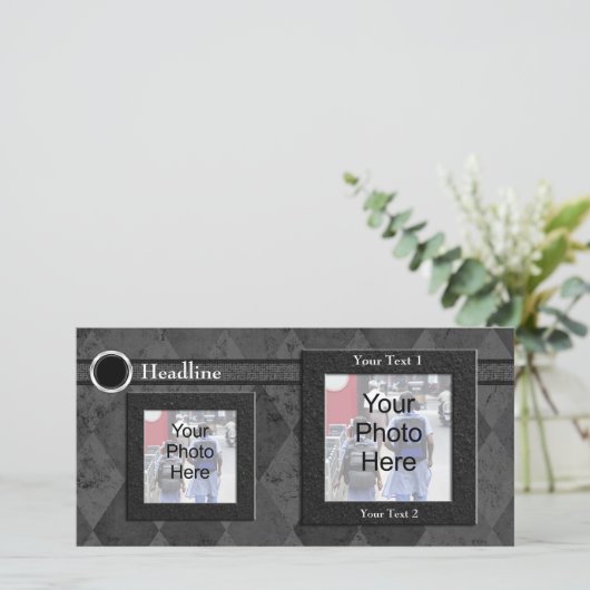 カスタムフォトカード、ブラック結婚またはフォーマルデザイン (スタンド正面)