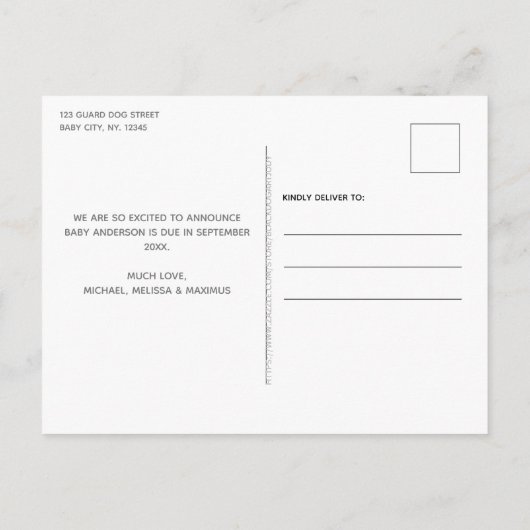 カスタムフォトガード犬の職務妊娠の告知 案内ポストカード (裏面)