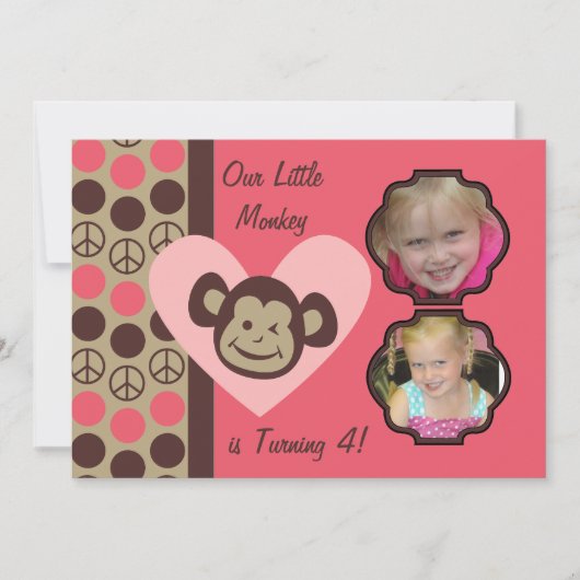 カスタムフォトガールズピースモンキー誕生日招待状 招待状 (正面)