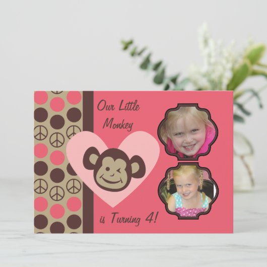 カスタムフォトガールズピースモンキー誕生日招待状 招待状 (スタンド正面)