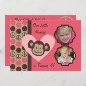 カスタムフォトガールズピースモンキー誕生日招待状 招待状 (正面/裏面)