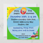 カスタムフォトガールプールパーティースイミング誕生日 招待状 (裏面)