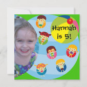 カスタムフォトガールプールパーティースイミング誕生日 招待状 (正面)