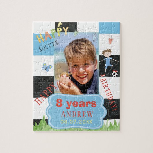 カスタムフォトキッズサッカーのバースデーおもしろいカラフル ジグソーパズル (縦)