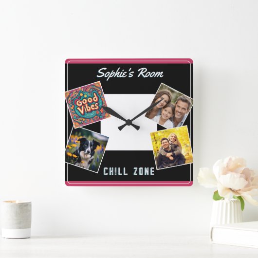 カスタムフォトギャラリーChill Zoneグッドビーブ スクエア壁時計 (ホーム)