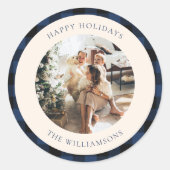 カスタムフォトクラシックネイビーブラックバッファロープレイド ラウンドシール (正面)