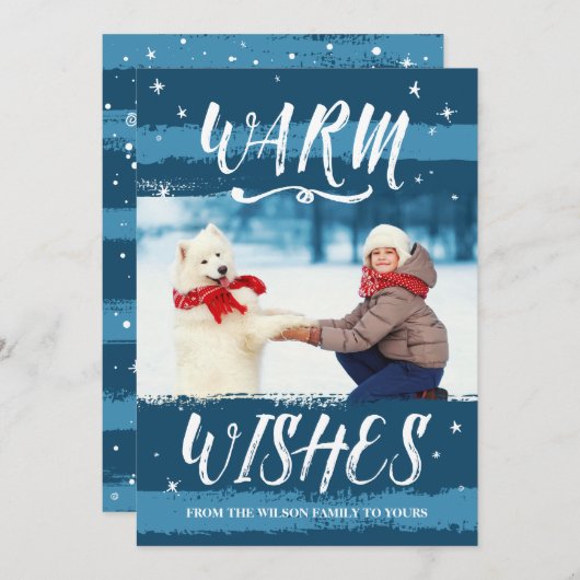 カスタムフォトクリスマスカード |温かいご希望 |青 シーズンカード (正面/裏面)