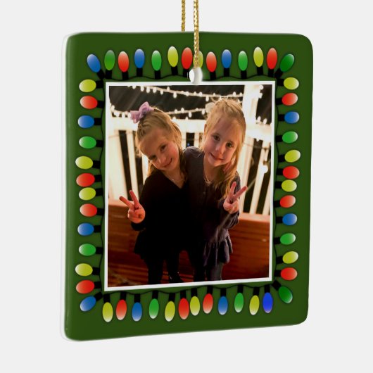 カスタムフォトクリスマスライトを緑の両面に表示 セラミックオーナメント (右)