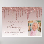 カスタムフォトグラムバラ金ゴールド80th誕生日へようこそ ポスター (正面)