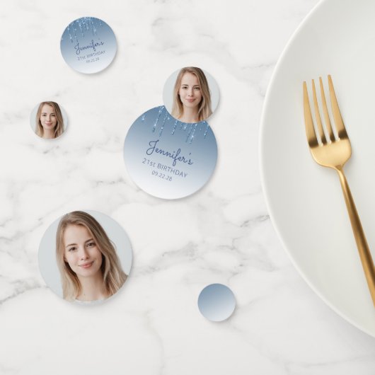 カスタムフォトグラムブルーグリッタードリップ21歳の誕生日 コンフェッティ (グループ)