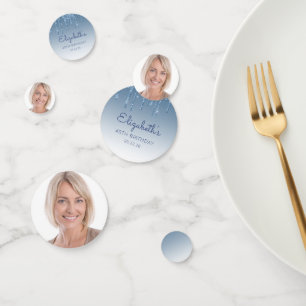 カスタムフォトグラムブルーグリッタードリップ40歳の誕生日 コンフェッティ