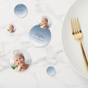 カスタムフォトグラムブルーグリッタードリップ80誕生日 コンフェッティ