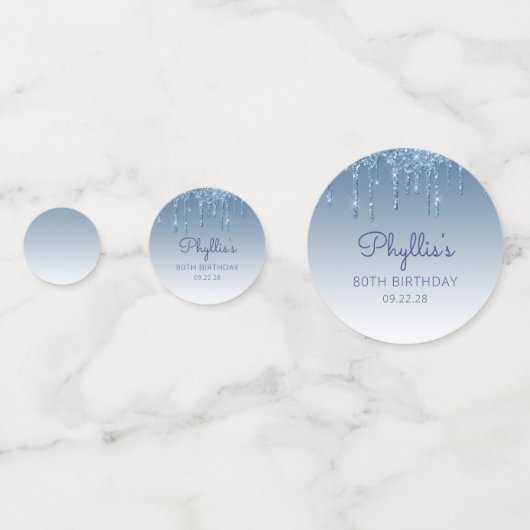 カスタムフォトグラムブルーグリッタードリップ80誕生日 コンフェッティ (正面)