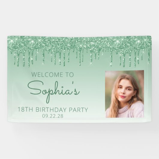 カスタムフォトグリーングリッタードリップ18誕生日 横断幕 (横)