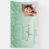 カスタムフォトグリーングリッタードリップ18誕生日 横断幕 (縦)