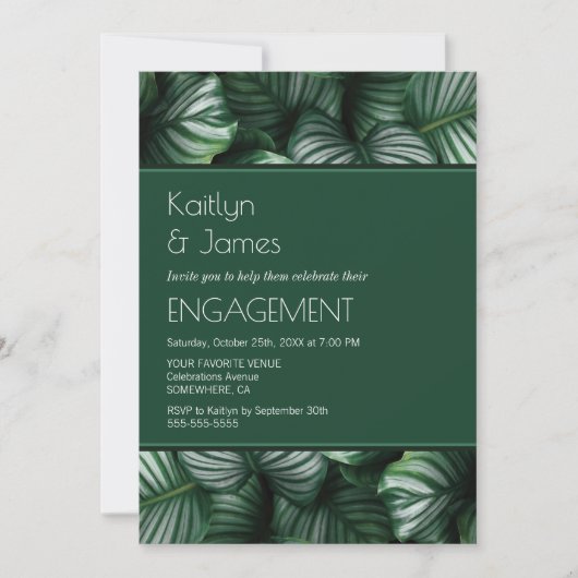 カスタムフォトグリーン熱帯パーム婚約パーティ 招待状 (正面)