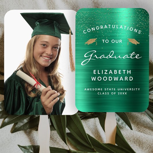 カスタムフォトグリーン金属白色金ゴールド卒業 ハンドファン