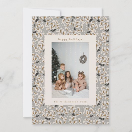 カスタムフォトグレイエレガントアート垂直クリスマス シーズンカード (正面)