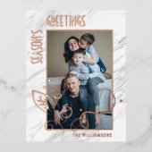 カスタムフォトグレー白大理石パターンバラ金ゴールド 箔シーズンポストカード (正面)