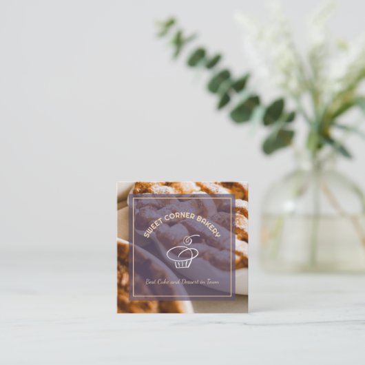 カスタムフォトケーキベーカリーロゴQRコード スクエア名刺