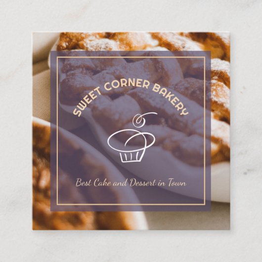カスタムフォトケーキベーカリーロゴQRコード スクエア名刺 (正面)