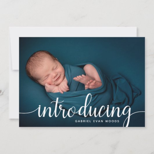 カスタムフォトコラージスクリプトオーバーレイベビー誕生 案内状 (正面)