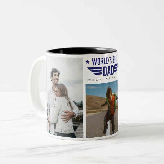 カスタムフォトコラージフラスコ6枚の写真と文字 ツートーンマグカップ (正面左)