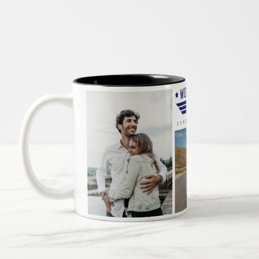 カスタムフォトコラージフラスコ6枚の写真と文字 ツートーンマグカップ (左)