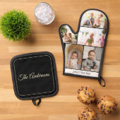 カスタムフォトコラージブラック 鍋つかみ&鍋敷きセット (トップダウン)