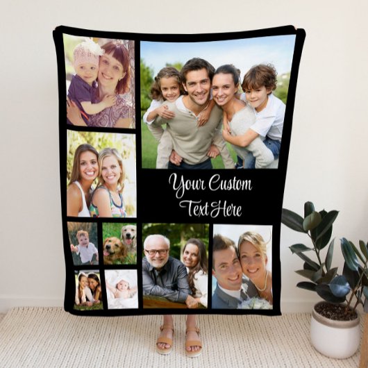 カスタムフォトコラージュのスクリプトブラック フリースブランケット