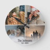 カスタムフォトコラージュの家族の名前日付 ラウンド壁時計 (正面)