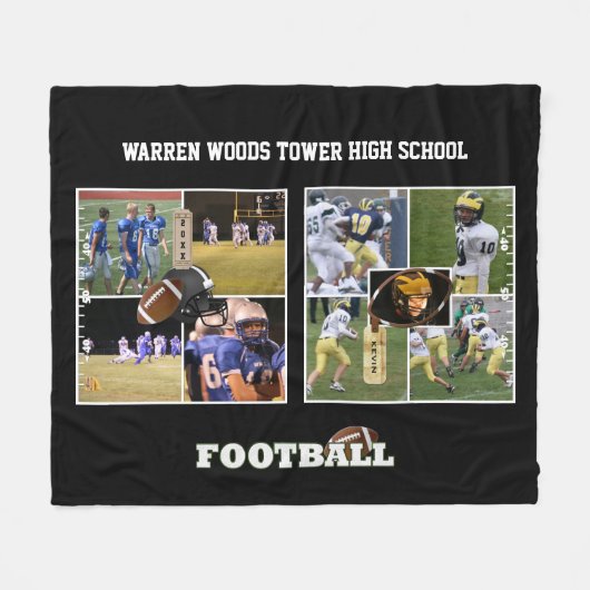 カスタムフォトコラージュスクールフットボール水平 フリースブランケット (正面(横))