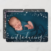 カスタムフォトコラージュスノーフレークオーバーレイクリスマス誕生 案内状 (正面/裏面)