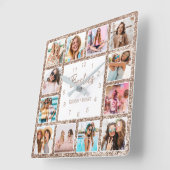 カスタムフォトコラージュバラ金ゴールドグリッターフレンドシップ スクエア壁時計 (傾斜)