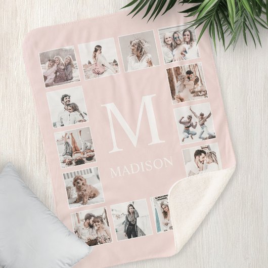 カスタムフォトコラージュパーソナライズされたピンク シェルパブランケット