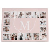 カスタムフォトコラージュパーソナライズされたピンク ラージペーパーバッグ (正面)