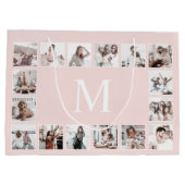 カスタムフォトコラージュパーソナライズされたピンク ラージペーパーバッグ (裏面)