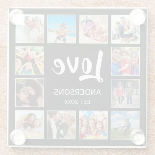 カスタムフォトコラージュパーソナライズされたブラック ガラスコースター (裏面)