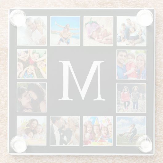 カスタムフォトコラージュパーソナライズされたブラック ガラスコースター (裏面)