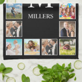 カスタムフォトコラージュパーソナライズされたブラック キッチンタオル (折り畳み)