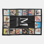 カスタムフォトコラージュパーソナライズされたブラック キッチンタオル (横)