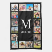 カスタムフォトコラージュパーソナライズされたブラック キッチンタオル (縦)