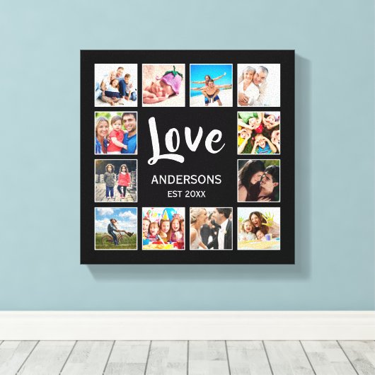 カスタムフォトコラージュパーソナライズされたブラック キャンバスプリント (インサイチュ (ウッドフロア))