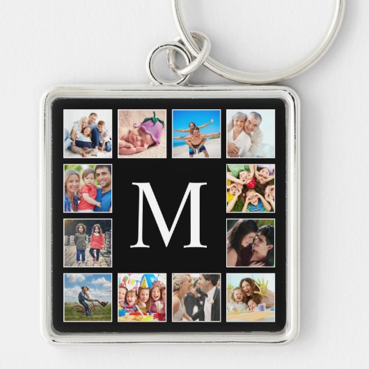 カスタムフォトコラージュパーソナライズされたブラック キーホルダー (正面)